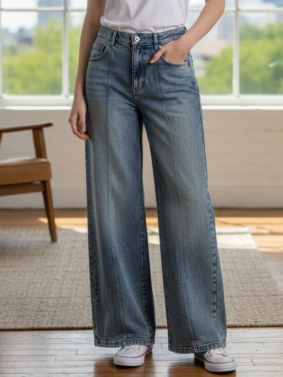 Michael Kors Denim - Michael Kors Wide Leg Jeans Gray Wash High Rise Pintuck Y2K 70s Style Waist 25"
